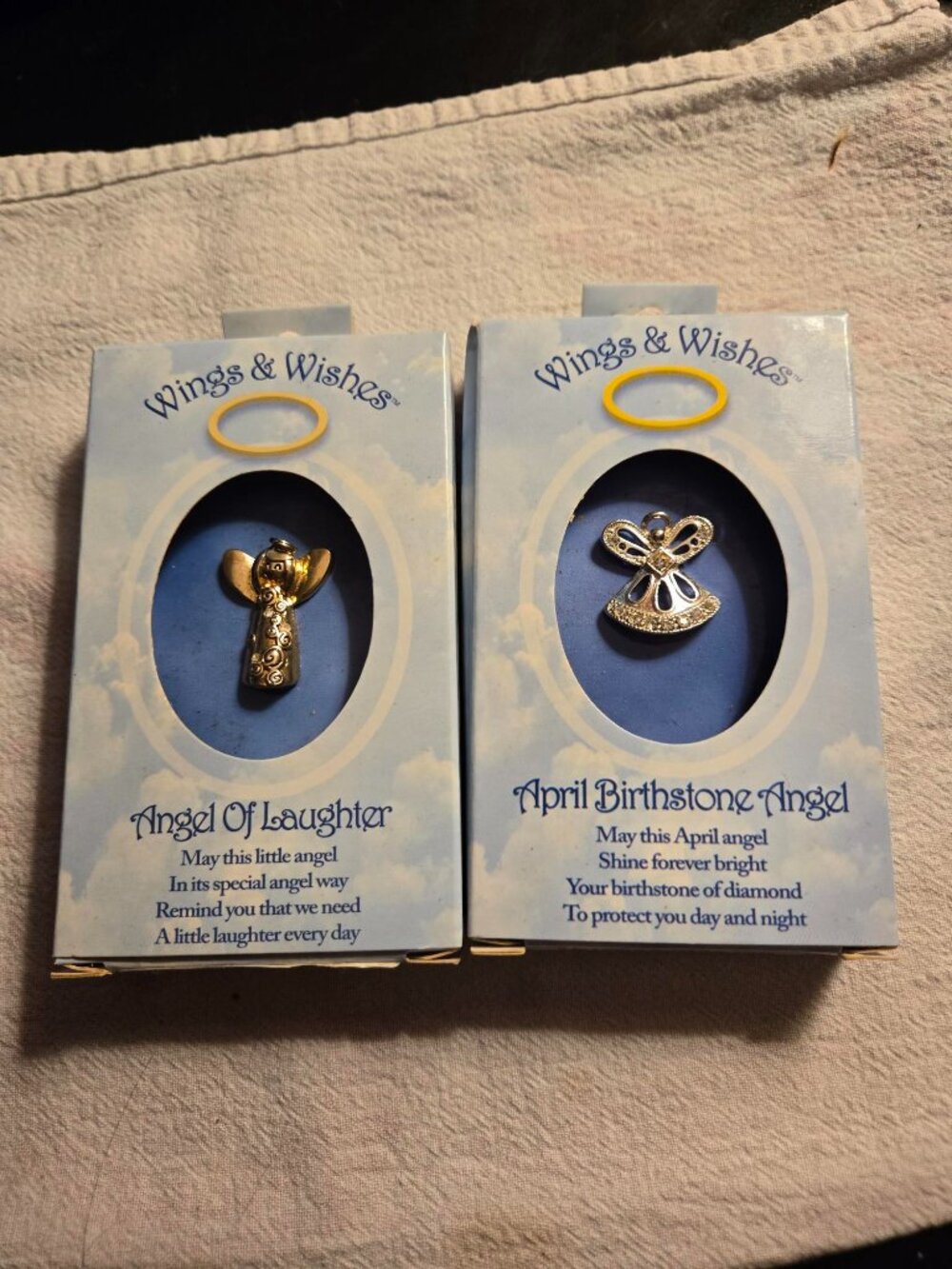 2 Wings & Wishes Angel Pins (Laughter, April Birthstone) New in Original Box
